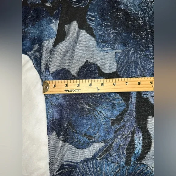 Chico's Knit Jacquard Duster Open Front Cardigan XXL Blue Burnout Knit Elbow SLV - Picture 8 of 11